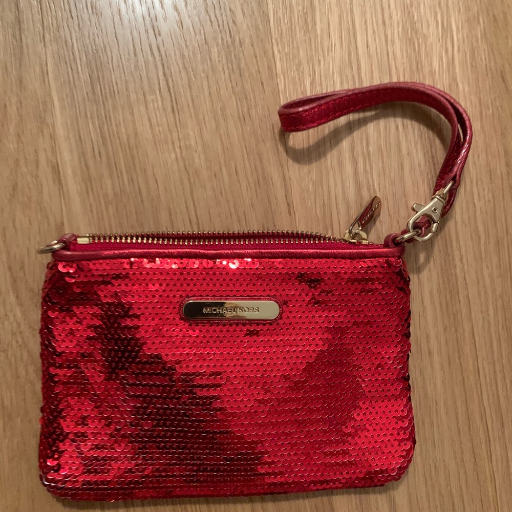 Michael Kors collection red sequined wristlet